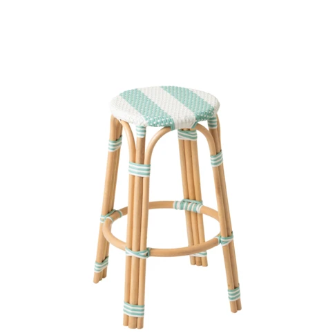 TABOURET LIGNÉ ROTIN BLEU CLAIR/BLANC 55 x 55 x 65 cm Bleu