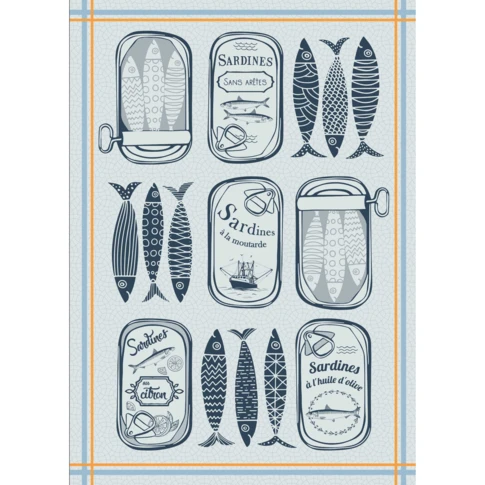 Torchon en coton sardines cuisine 50 x 70 cm Bleu Marine