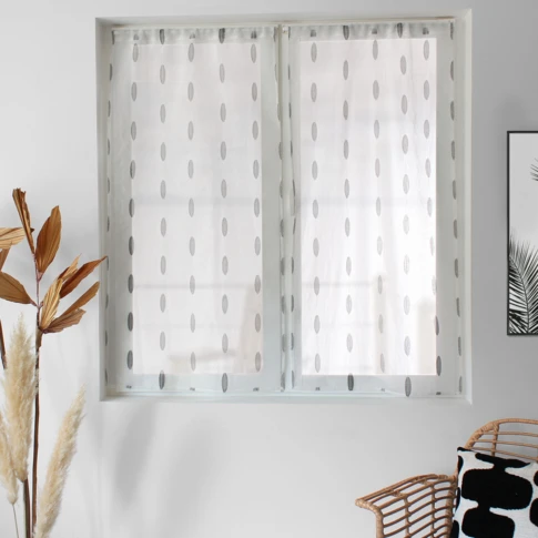 Paire de petits vitrages jacquard motif ovale 60 x 120 cm Noir