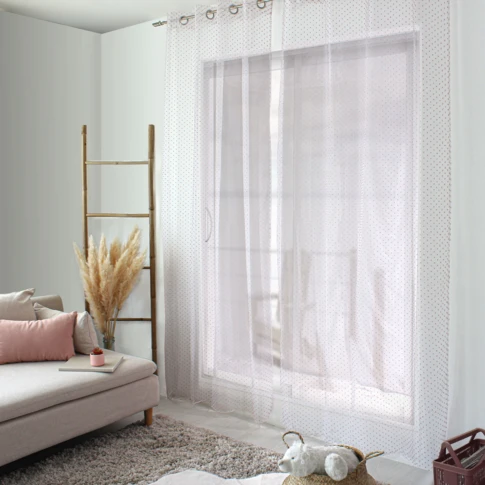 Voilage plumetis en organza avec œillets 140 x 240 cm Vieux rose