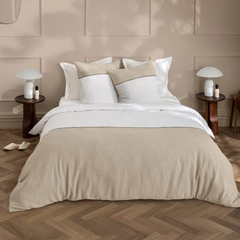 Parure de lit en coton uni et tissé bicolore 240 x 220 CM NATUREL