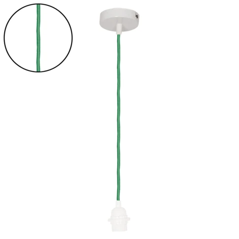 Suspension avec douille blanche et câble tissé 110 cm Vert