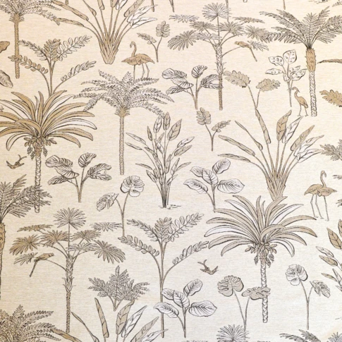 Tela decorativa con motivos vegetales y pájaros