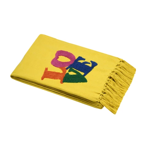 Fouta polycoton avec franges et broderie LOVE 90 x 180 cm JAUNE