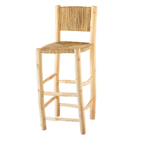 Taburete de bar de madera con respaldo recto