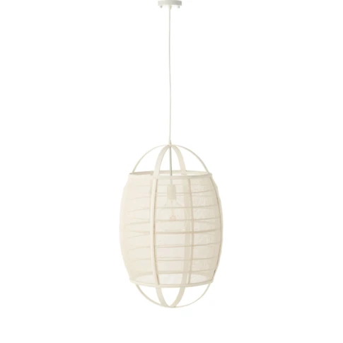 Suspension luminaire en lin et bambou 43 cm Blanc