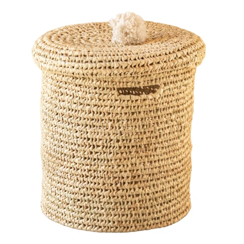 Panière a linge ajourée couvercle pompon