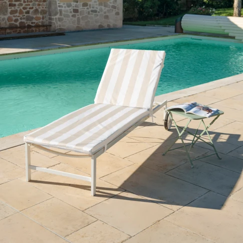 Matelas bain de soleil imperméable déhoussable à rayures pour transat