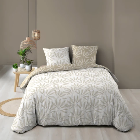 Parure de lit réversible en coton motif feuillage naturel 240 x 220 CM NATUREL