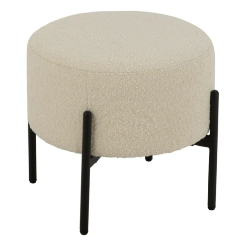 Petit tabouret rond en bois et tissu bouclette 44 x 44 x 41,5 cm Blanc