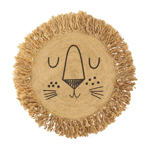Alfombra redonda de yute con diseño de león para niños