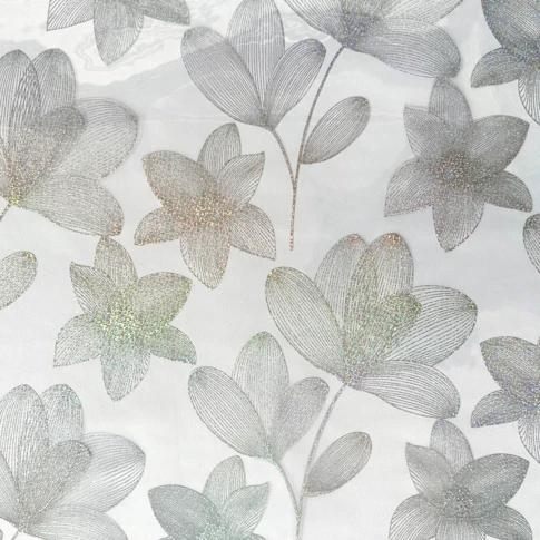 Nappe transparente imprimée végétal sur mesure 0,60 mm 140 cm Argent