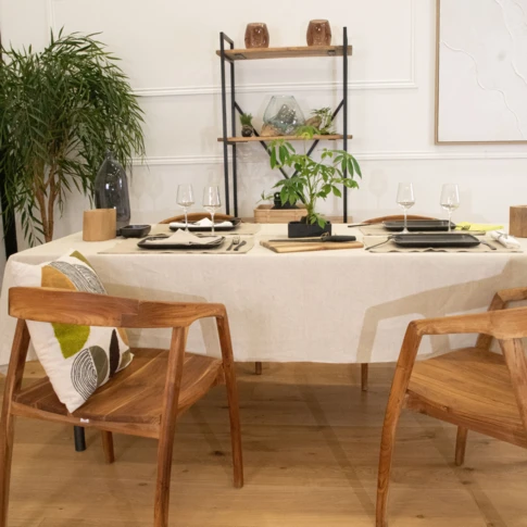 Nappe ronde plastifiée lin et coton