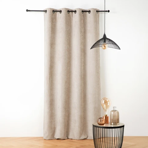 Rideau thermique et phonique effet chenille satinée 135 x 260 cm Blanc cassé