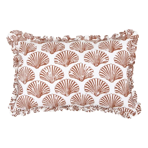 Coussin rectangulaire coton motif coquillage 38 x 58 cm Terracotta