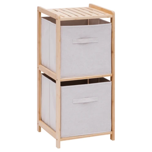 Étagère de rangement 2 niveaux avec boîtes tissu 35 x 33 x 78 cm Naturel