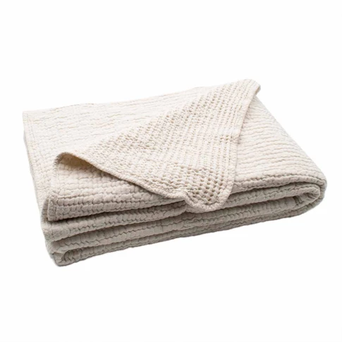 Dessus de lit réversible en coton nid d'abeille 180 x 250 cm Naturel