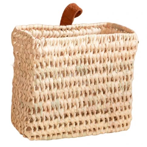 Panier à suspendre carré anse cuir 20 x 10 x 25 cm Naturel
