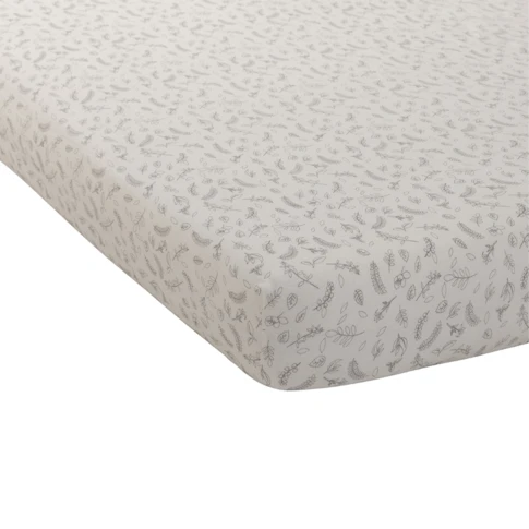 Drap housse bébé en jersey motif feuilles 60 x 120 x 15 cm Beige