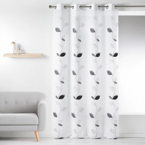 Visillo en Estameña Bordada Hoja Diseño