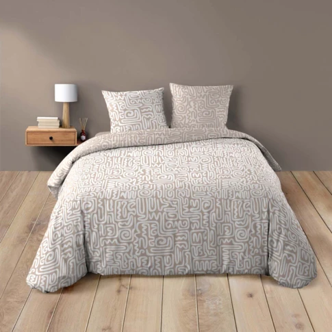 Parure de lit 3 pièces en coton à motif géométrique housse + taies 240 x 220 cm VERT