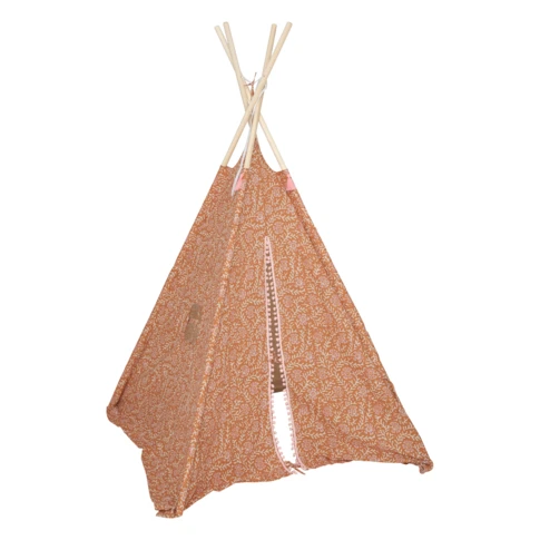 Tipi enfant avec tissu décoratif et structure en bois 120 x 120 x 160 cm Orange