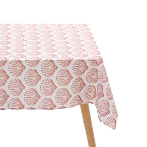 Nappe rectangle anti tache imprimée coquillage 150 x 300 cm Terracotta