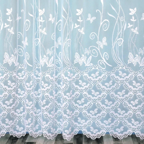 Panneau droit papillons et feuillages en dentelle modulable avec ruban fronceur 175 x 180 cm Blanc