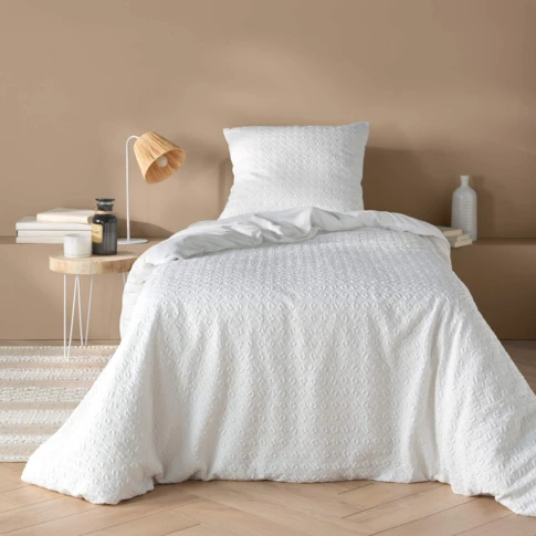 Parure de lit coton réversible imprimé gaufré 140 x 200 cm BLANC