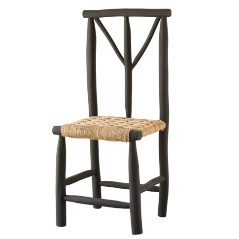 Chaise en bois noir et assise en paille 90 cm Noir