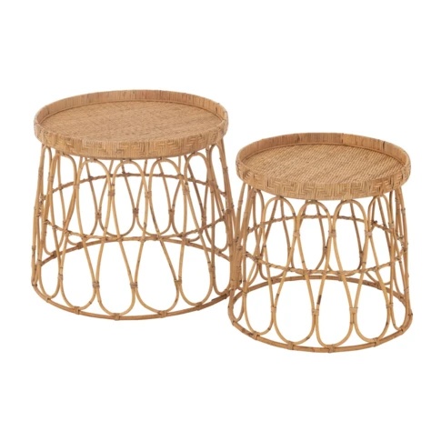 Table basse en rotin lot de 2 51 x 51 x 45 cm Naturel