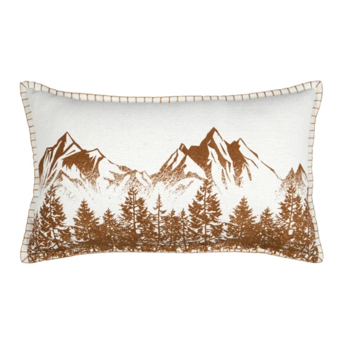 Coussin décoratif en coton montagne et forêt 35 x 60 cm Marron Clair