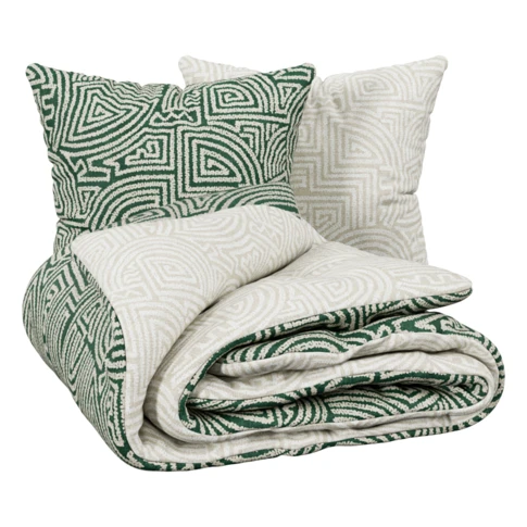 Parure de lit réversible en coton imprimé labyrinthe 240 x 220 cm Vert
