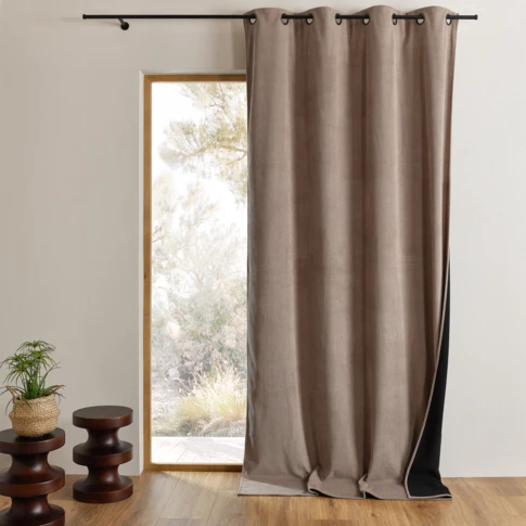 RIDEAU VELOURS COTELE THERMIQUE OBSCURCISSANT-BEIGE-140X263 140 x 260 cm TAUPE