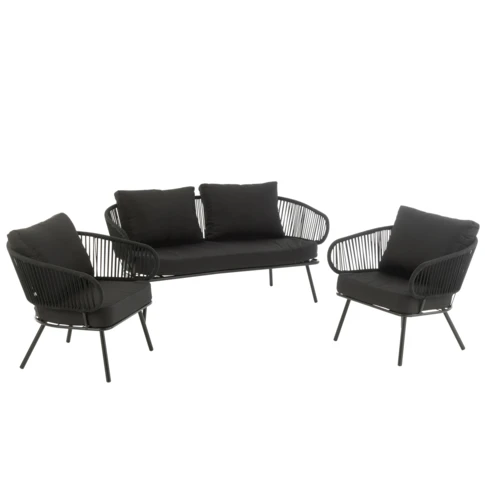 Ensemble 3 pièces en métal et rotin extérieur