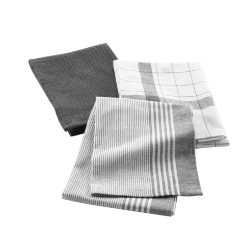 Lot de 3 torchons en coton tissé nid d’abeille 50 x 70 CM Gris anthracite