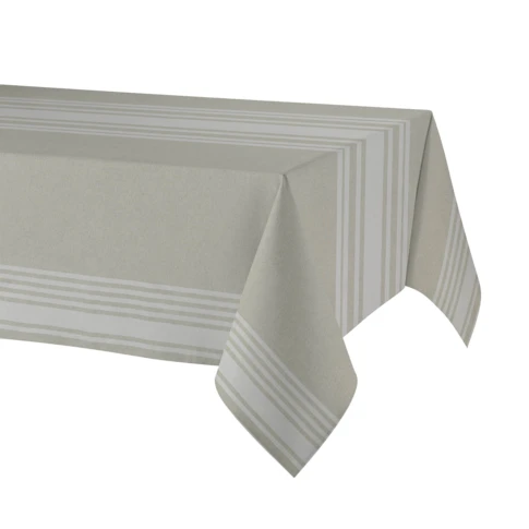 Nappe de table en polycoton enduit anti-tache à motif rayé 150 x 200 cm Blanc