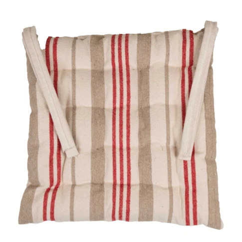 Galette de chaise matelassée à rayures en toile canevas 40 x 40 cm Rouge