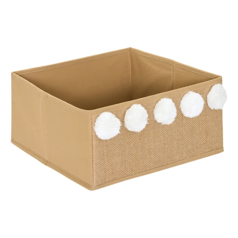 Boîte de rangement pliable avec pompons 30 x 30 x 15 cm BEIGE