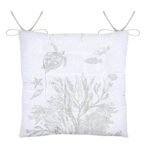 Galette de chaise polycoton matelassée 16 points avec liens 38 x 38 cm BLANC