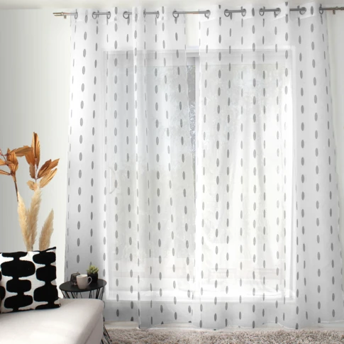 Voilage jacquard à pois ovales à oeillets 140 x 240 cm Noir