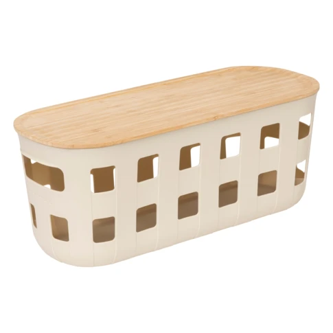 Panier de rangement avec couvercle en bambou 38 x 15 x 15 cm Crème