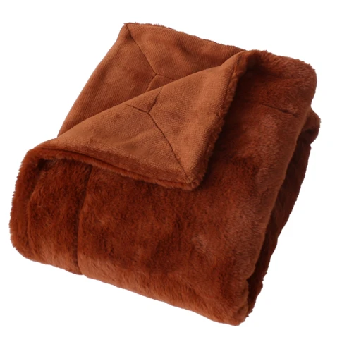 Plaid effet fourrure double face flanelle 125 x 150 cm CUIVRE
