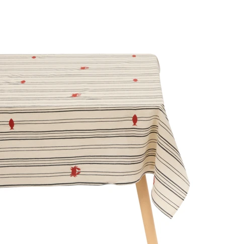 Nappe rectangulaire en coton brodé marin 150 x 250 cm Beige