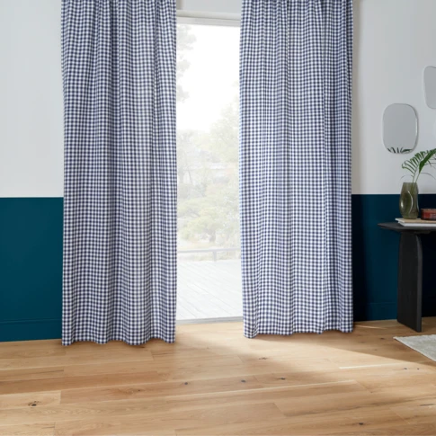 Rideau à oeillets en coton vichy 140 x 260 cm Bleu