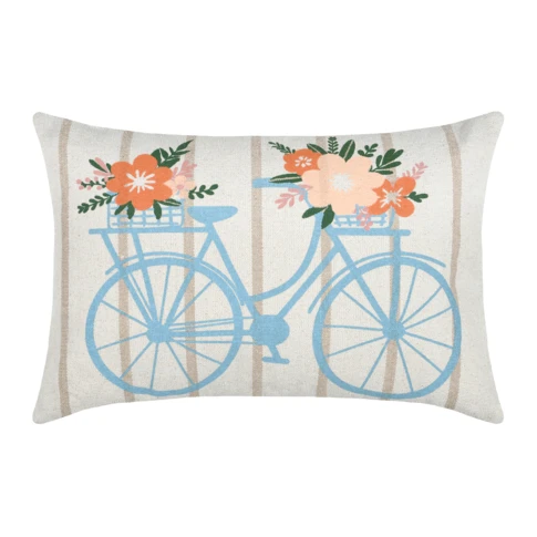 Coussin coton motif vélo fleuri 40 x 60 cm Bleu