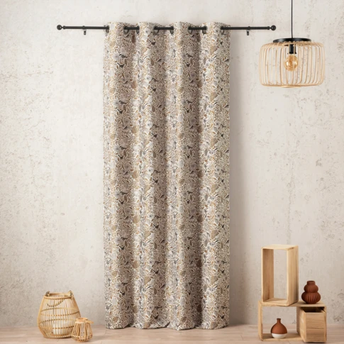 Rideau jacquard aux motifs floraux et oiseaux, raffiné et inspiré de la nature. 140 x 260 cm Jaune Ocre