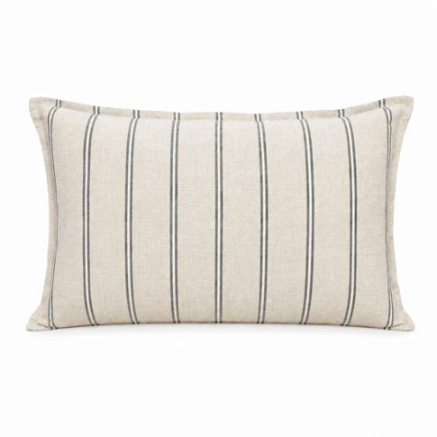 Housse de coussin réversible en coton à rayures tissées 45 x 70 cm BEIGE