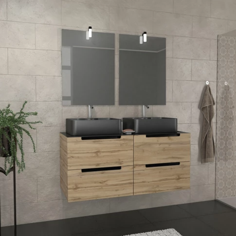 Ensemble de salle de bains avec 2 vasques rectangulaires et 2 miroirs rectangulaires à led