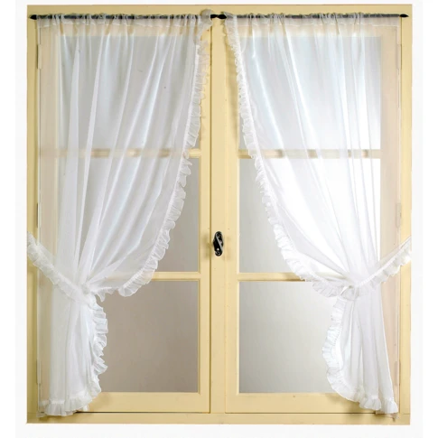 Paire de voilages romantique avec volant en poly-lin